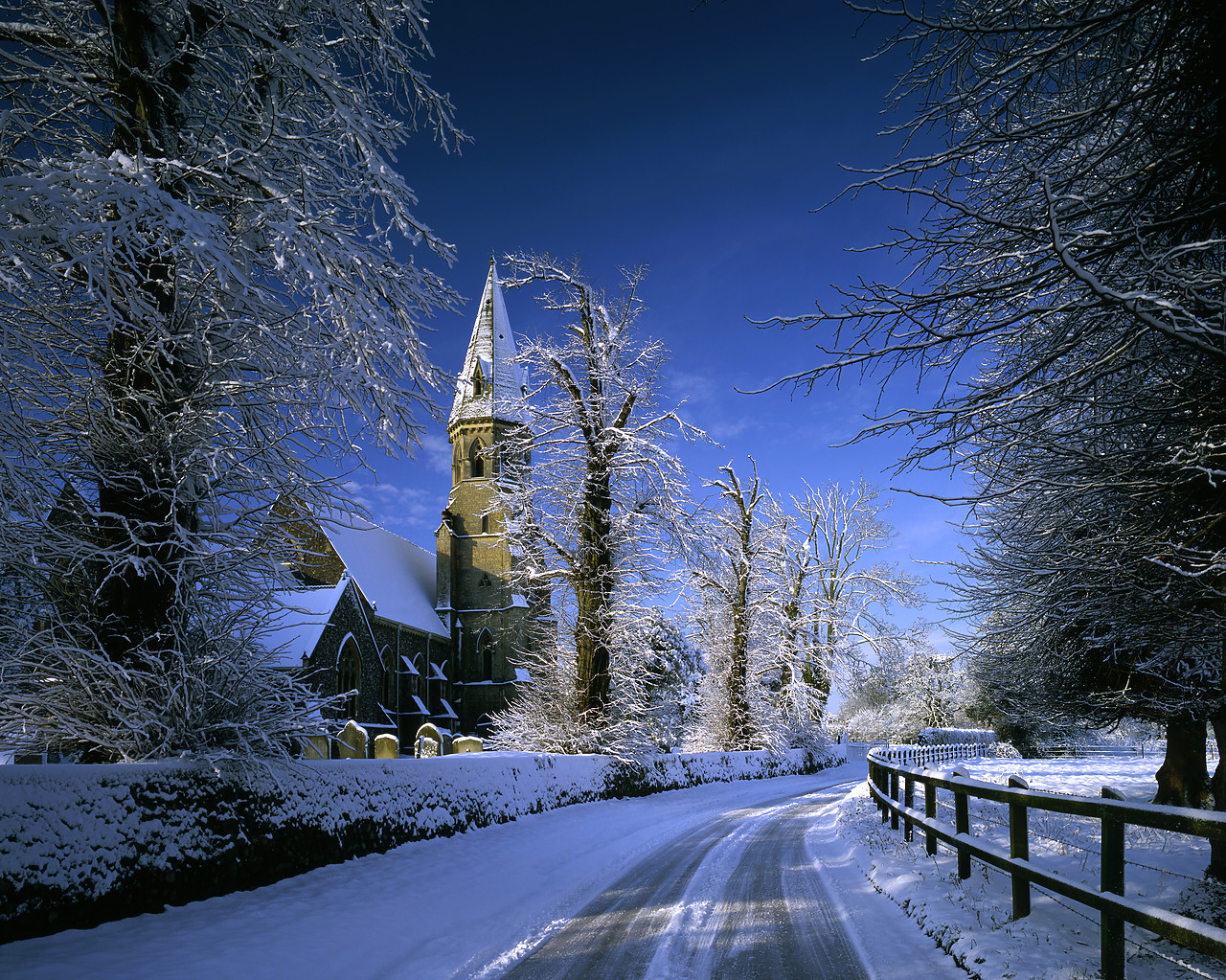 #010018-11 - Church & Country Lane in Winter, Framingham Pigot, Norfolk, England