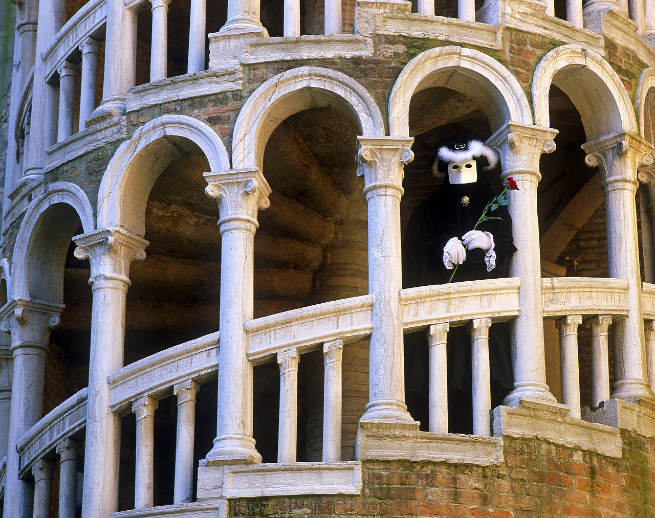 #010142-1 - Venice Carnivale Mask on Spiral Staircase of the Palazzo Contarini del Bovolo, Venice, Italy