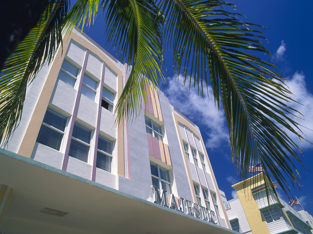 #010182-2 - Palm Tree & Art Deco Building, Miami, Florida, USA