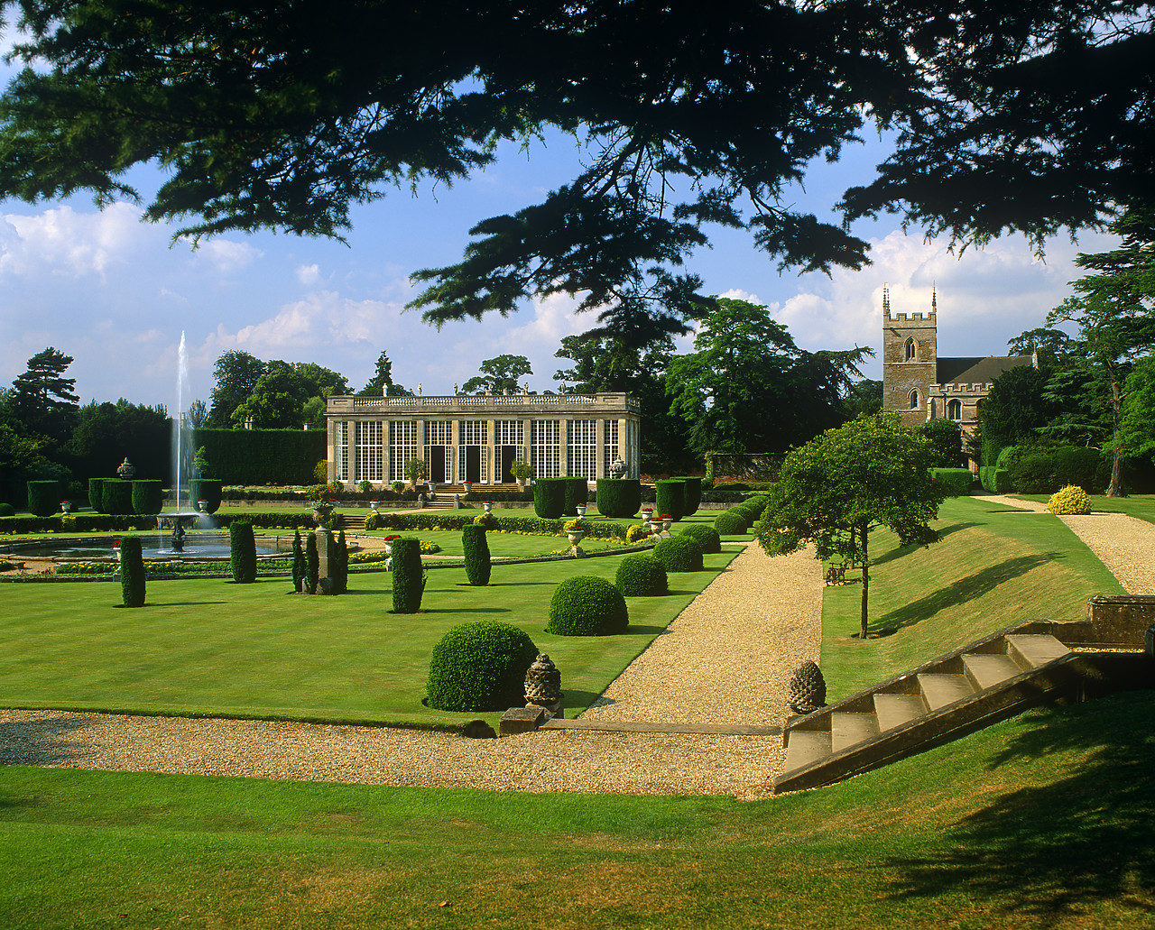 #010331-1 - Garden Path Leading to Fountain & Orangery, Belton House, Lincolnshire, England