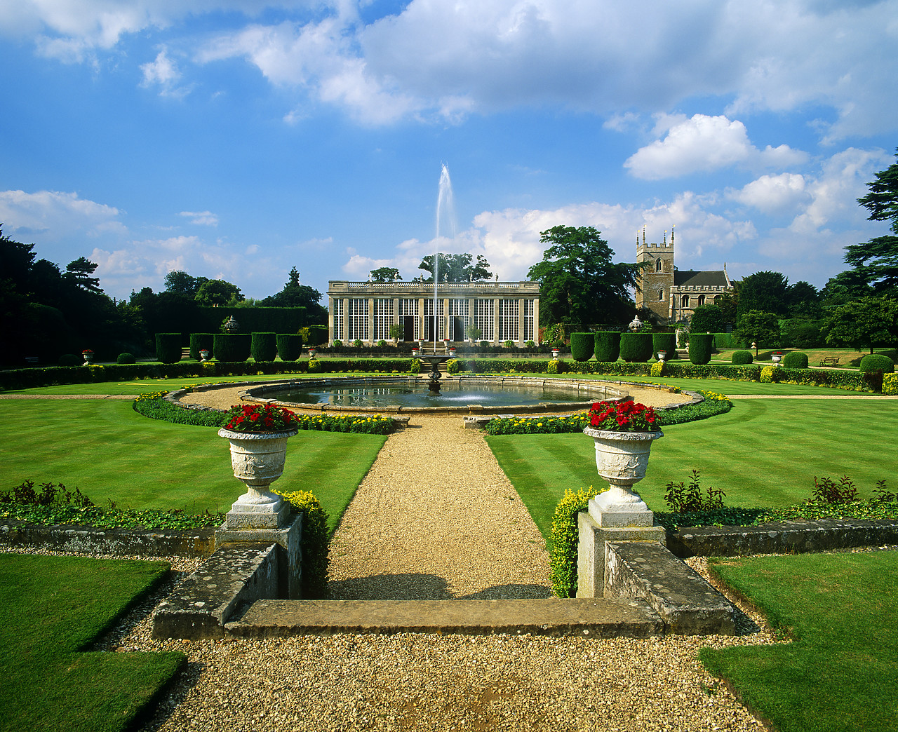 #010333-1 - Garden Path Leading to Fountain & Orangery, Belton House, Lincolnshire, England