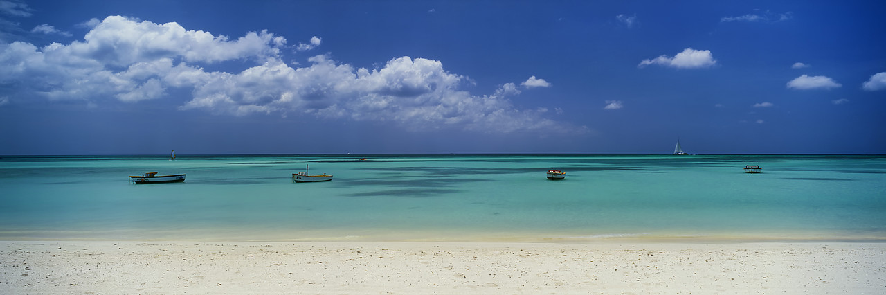 #030322-3 - Tropical Beach with Boats, Palm Beach, Aruba, Lesser Antillies, Caribbean