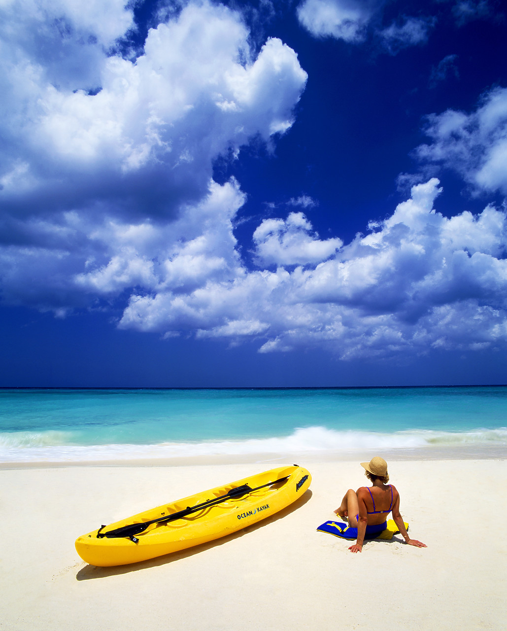 #030341-1 - Woman with Kayak on Beach, Aruba, Lesser Antilles, Caribbean