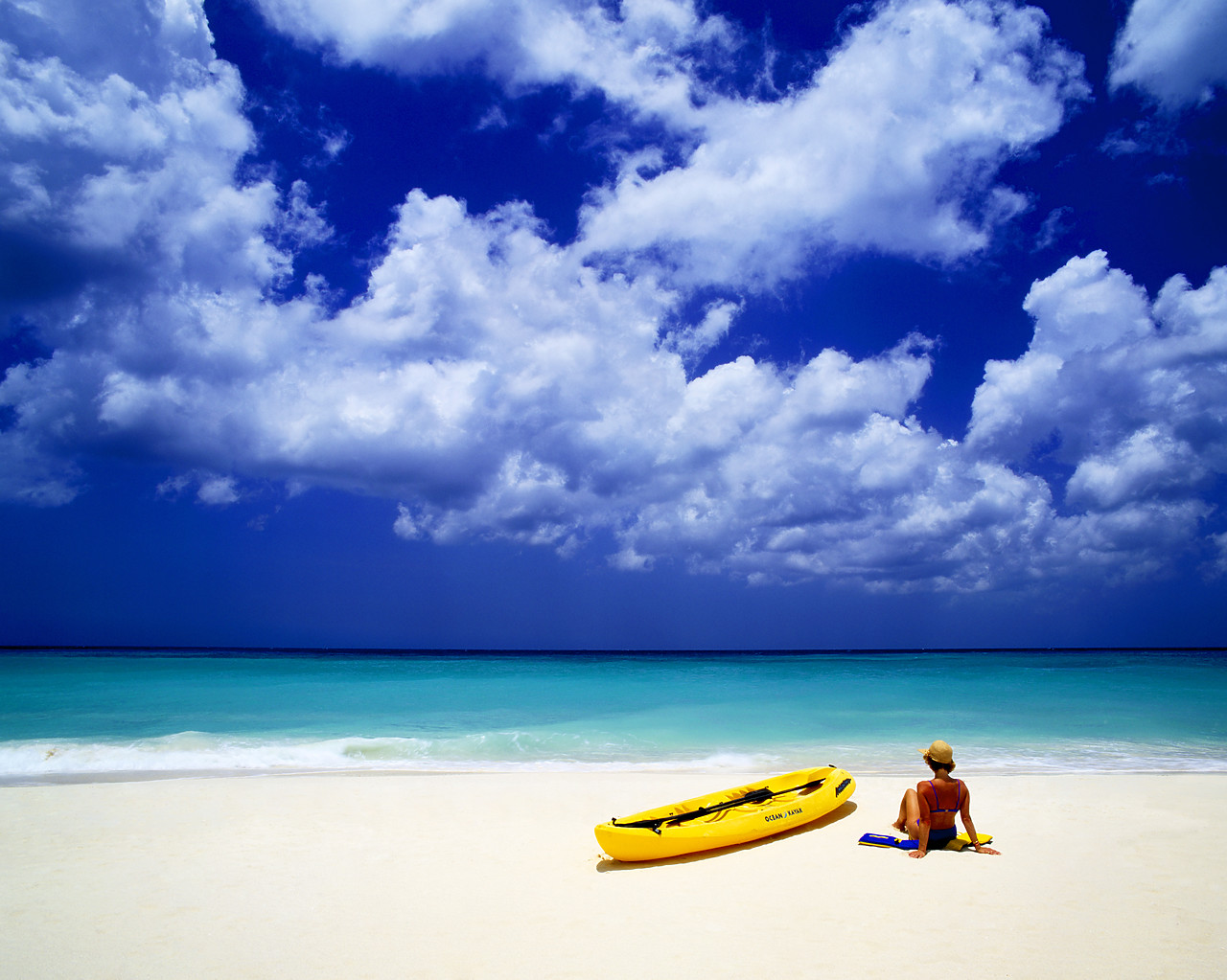 #030351-1 - Woman with Kayak on Beach, Aruba, Lesser Antilles, Caribbean