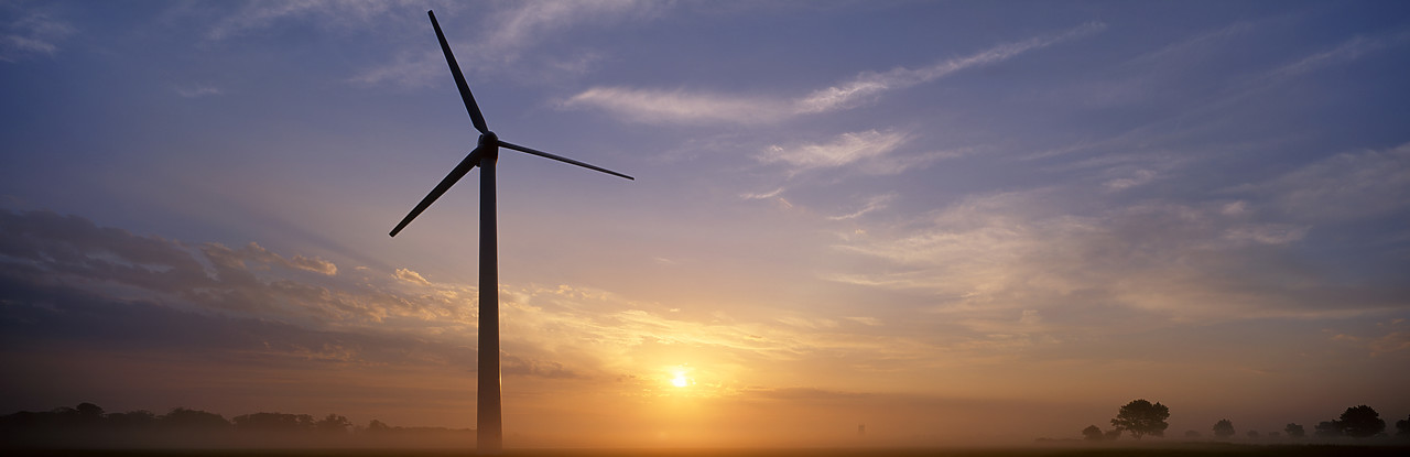 #040240-1 - Misty Sunrise & Wind Turbine, Winterton, Norfolk, England