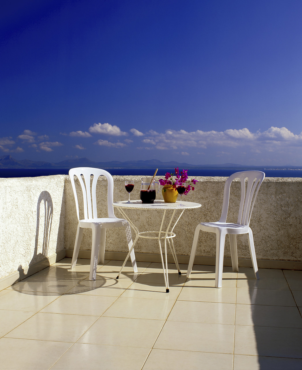 #050255-2 - Jug of Sangria, Table & Chairs on Balcony, Mallorca, Spain