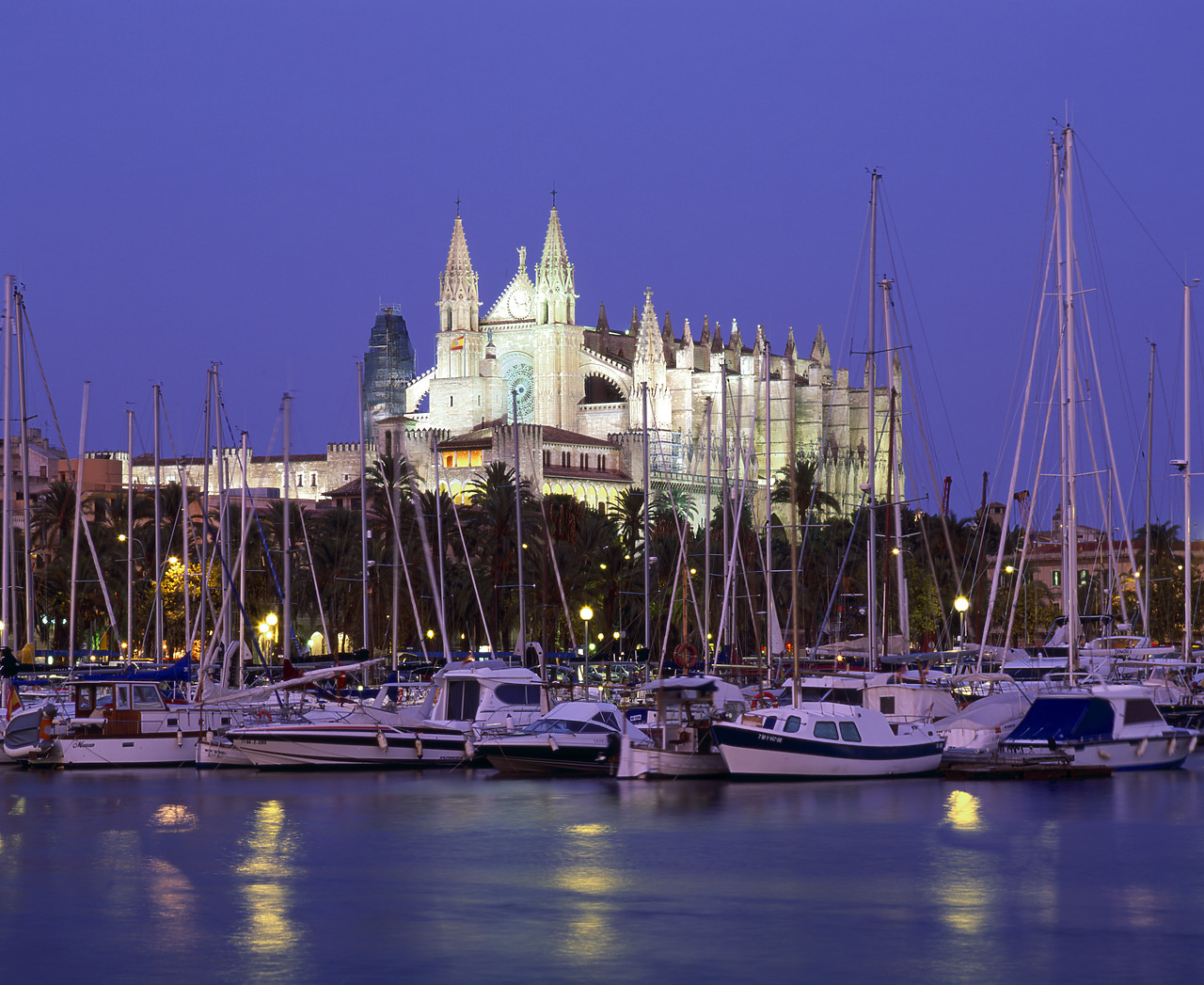 #050278-1 - Palma Cathedral at Night from Harbour, Palma, Mallorca, Spain
