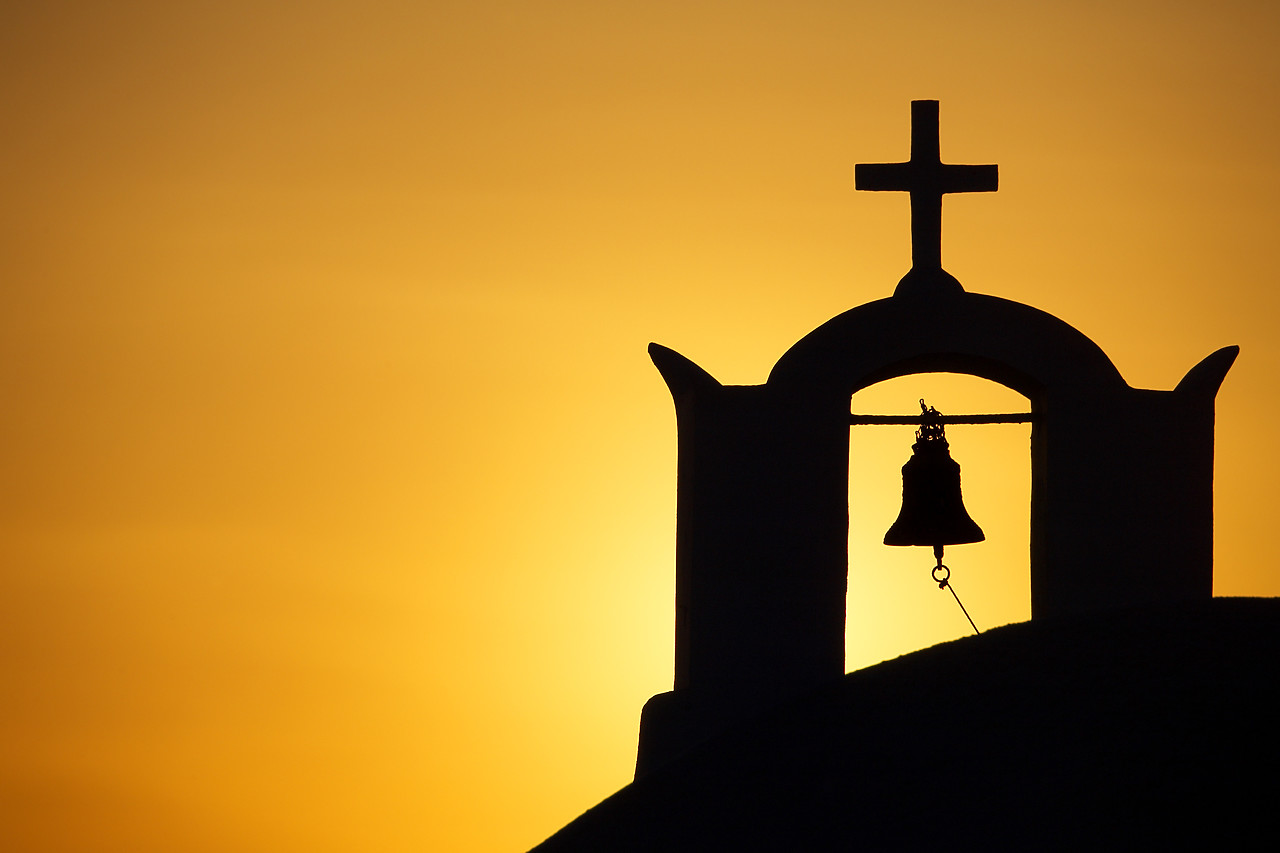 #060249-1 - Church Bell Tower at Sunset, Oia, Santorini, Greece