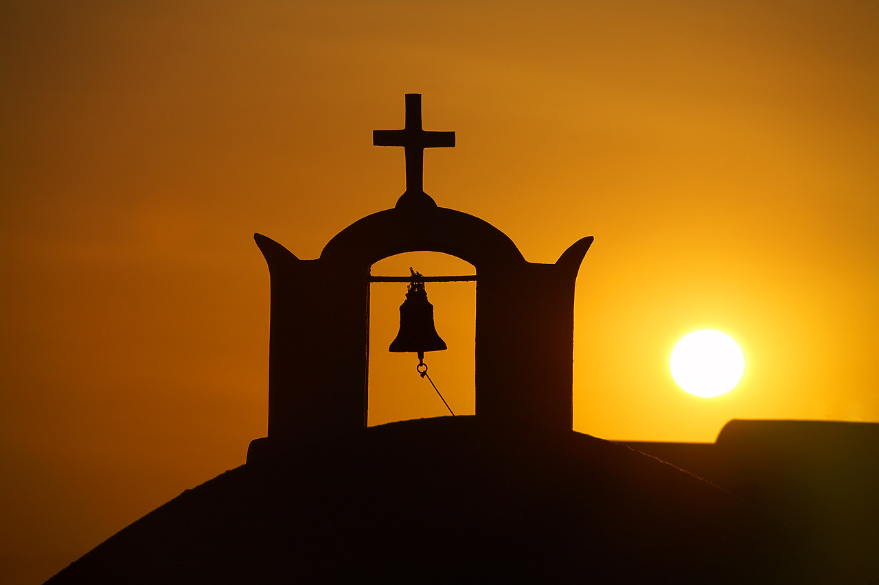 #060249-3 - Church Bell Tower at Sunset, Oia, Santorini, Greece