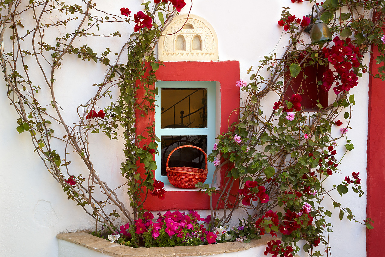 #060254-1 - Colourful Window Detail, Oia, Santorini, Greece
