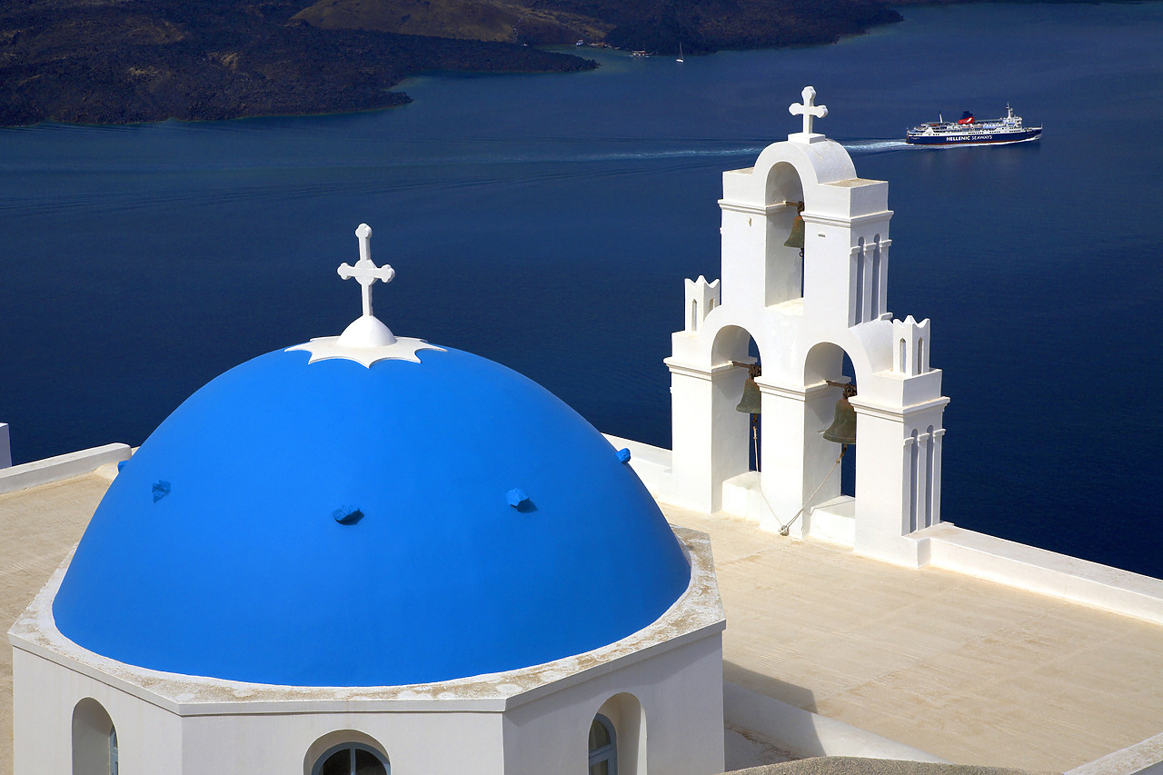 #060269-2 - Blue Domed Church & Bell Tower, Santorini, Greece