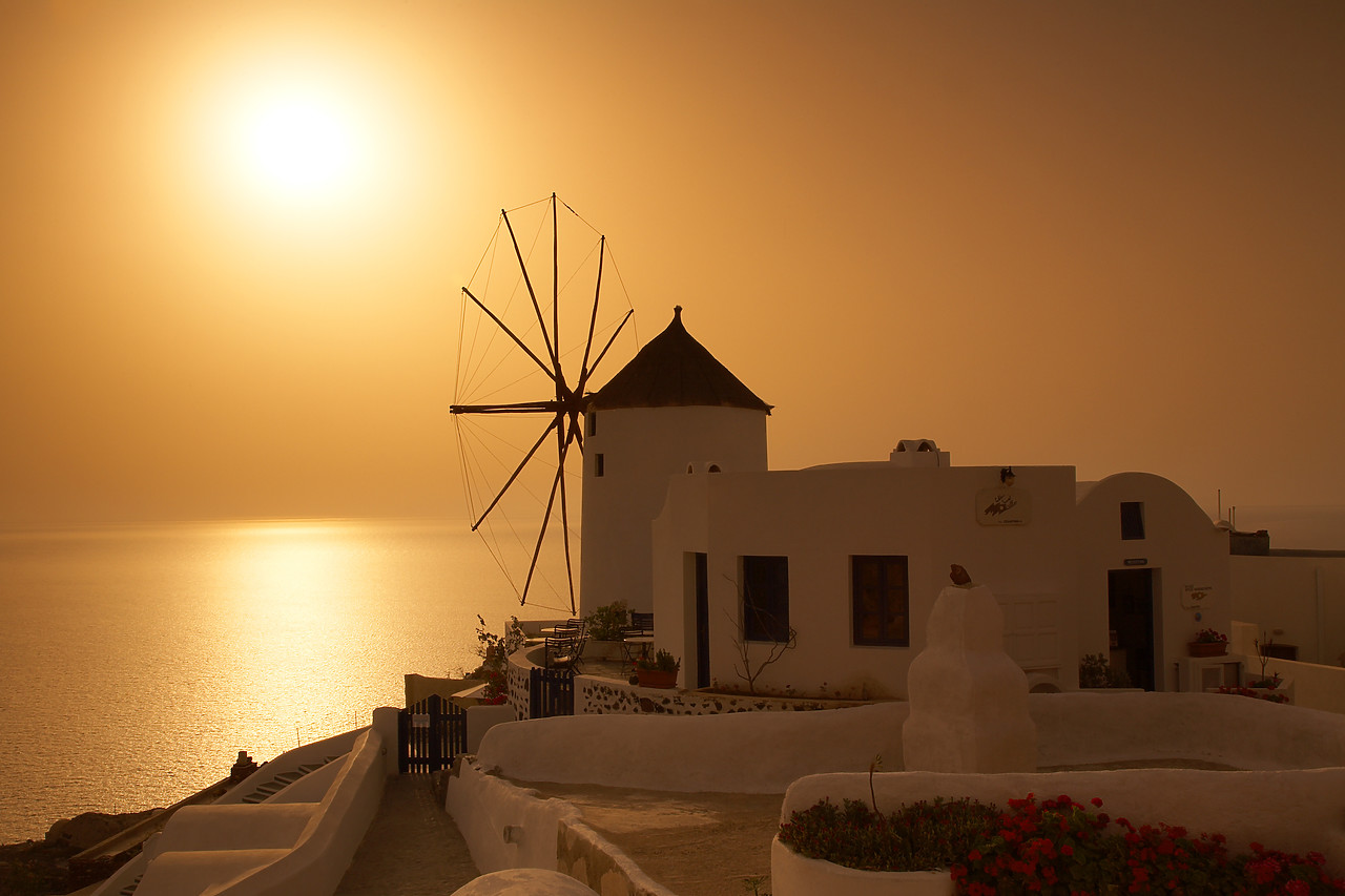#060288-1 - Traditional Windmill at Sunset, Oia, Santorini, Greece
