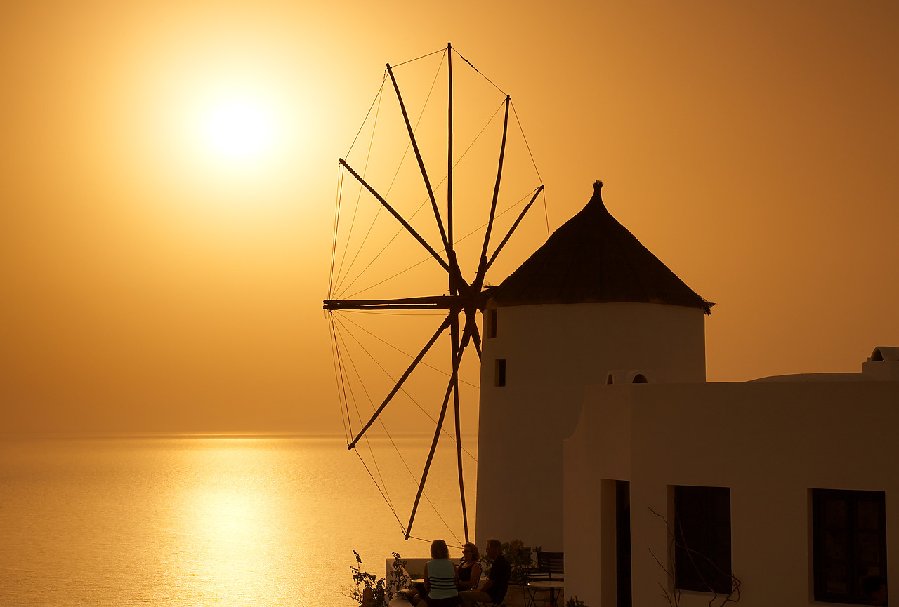 #060289-1 - Traditional Windmill at Sunset, Oia, Santorini, Greece