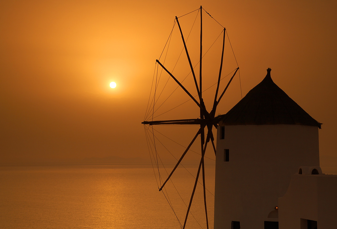 #060289-3 - Traditional Windmill at Sunset, Oia, Santorini, Greece