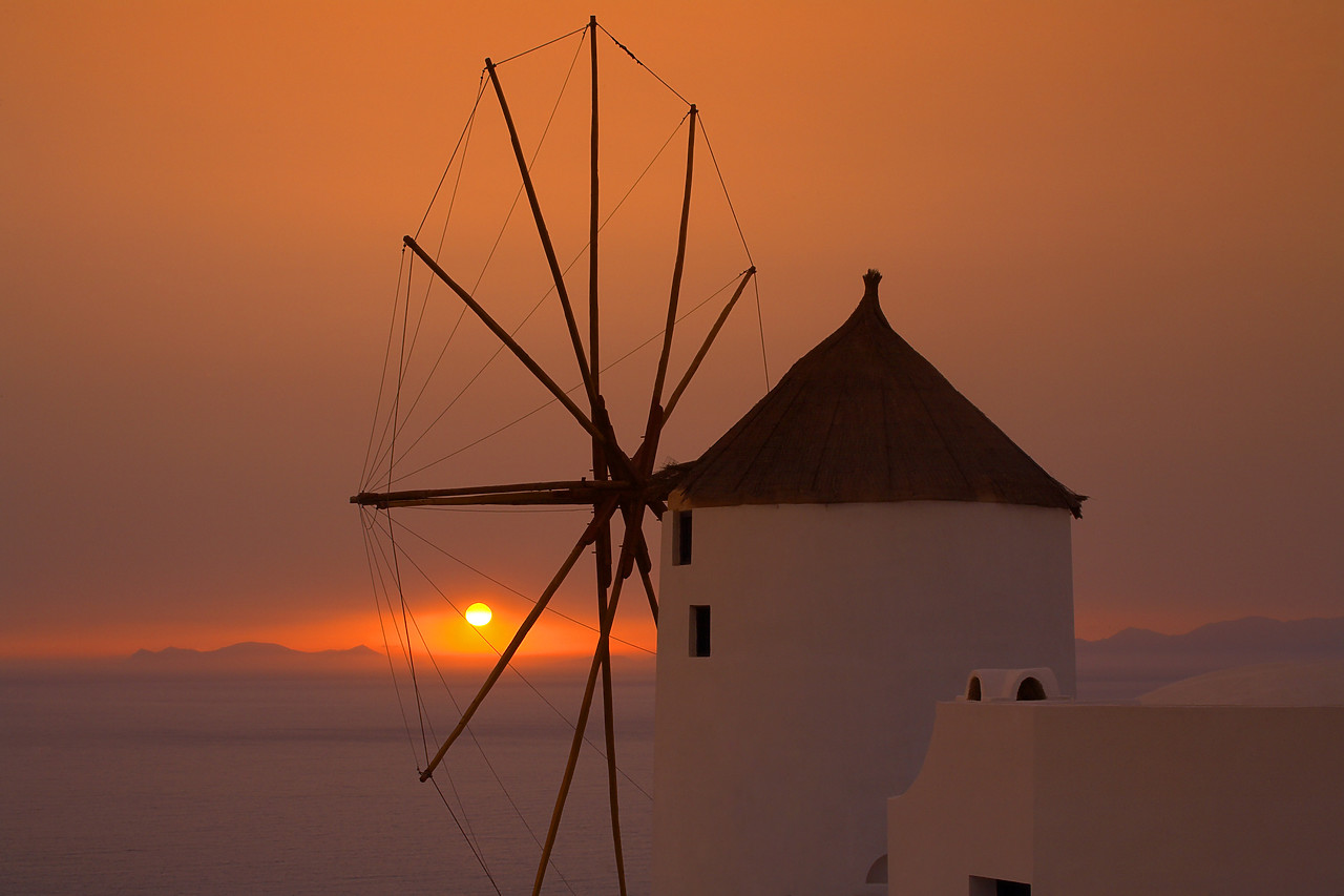 #060289-5 - Traditional Windmill at Sunset, Oia, Santorini, Greece