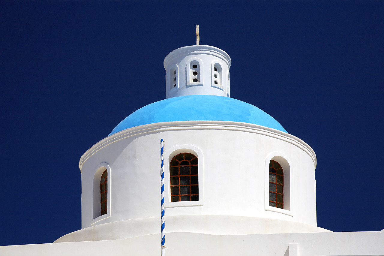 #060299-1 - Blue Domed Church & Bell Tower, Santorini, Greece