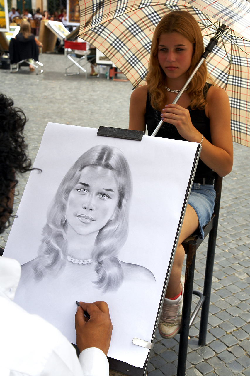 #060419-1 - Girl having Portrait Drawn, Piazza Navona, Rome, Italy