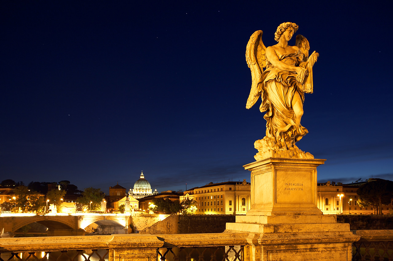 #060438-1 - Statue on Ponte St. Angleo at Night, Rome, Italy