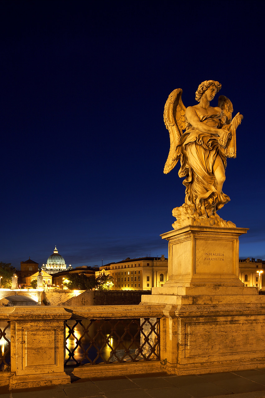 #060438-2 - Statue on Ponte St. Angleo at Night, Rome, Italy
