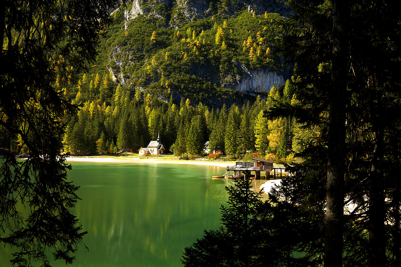 #060635-1 - Church at Lago di Braies, Dolomites, South Tyrol, Italy