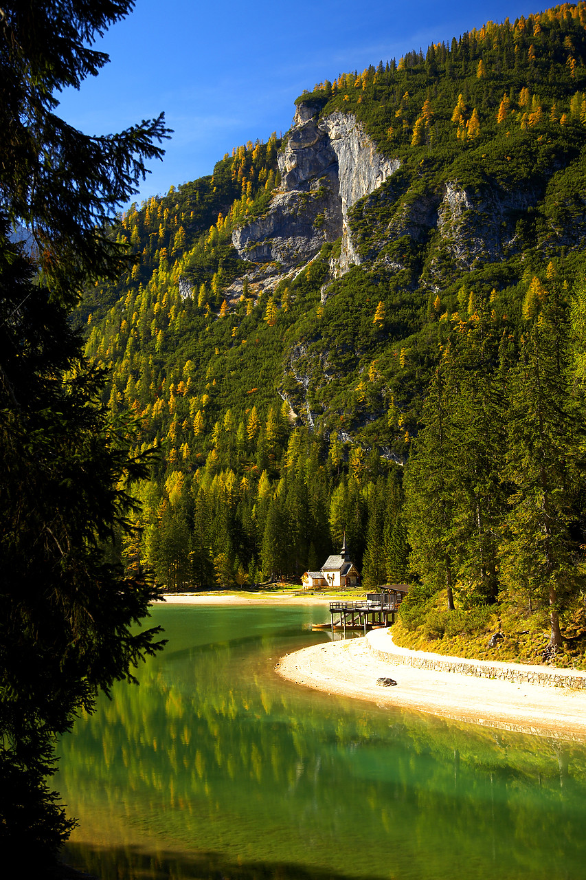 #060636-1 - Church at Lago di Braies, Dolomites, South Tyrol, Italy