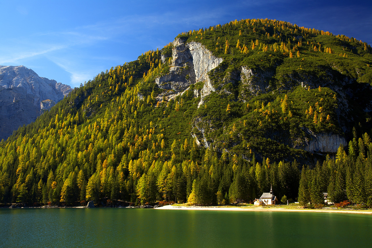 #060637-3 - Church at Lago di Braies, Dolomites, South Tyrol, Italy