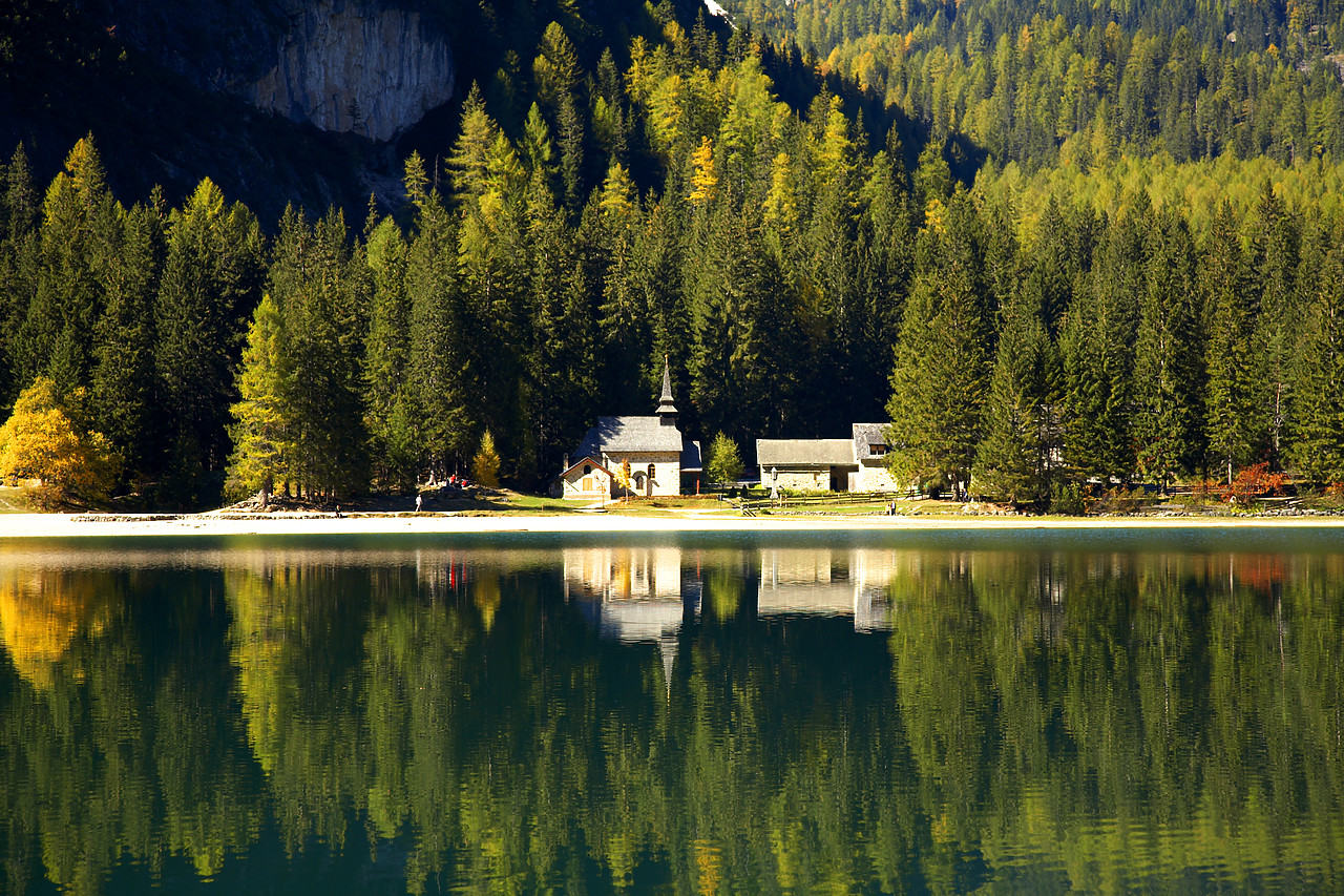 #060639-1 - Church at Lago di Braies, Dolomites, South Tyrol, Italy