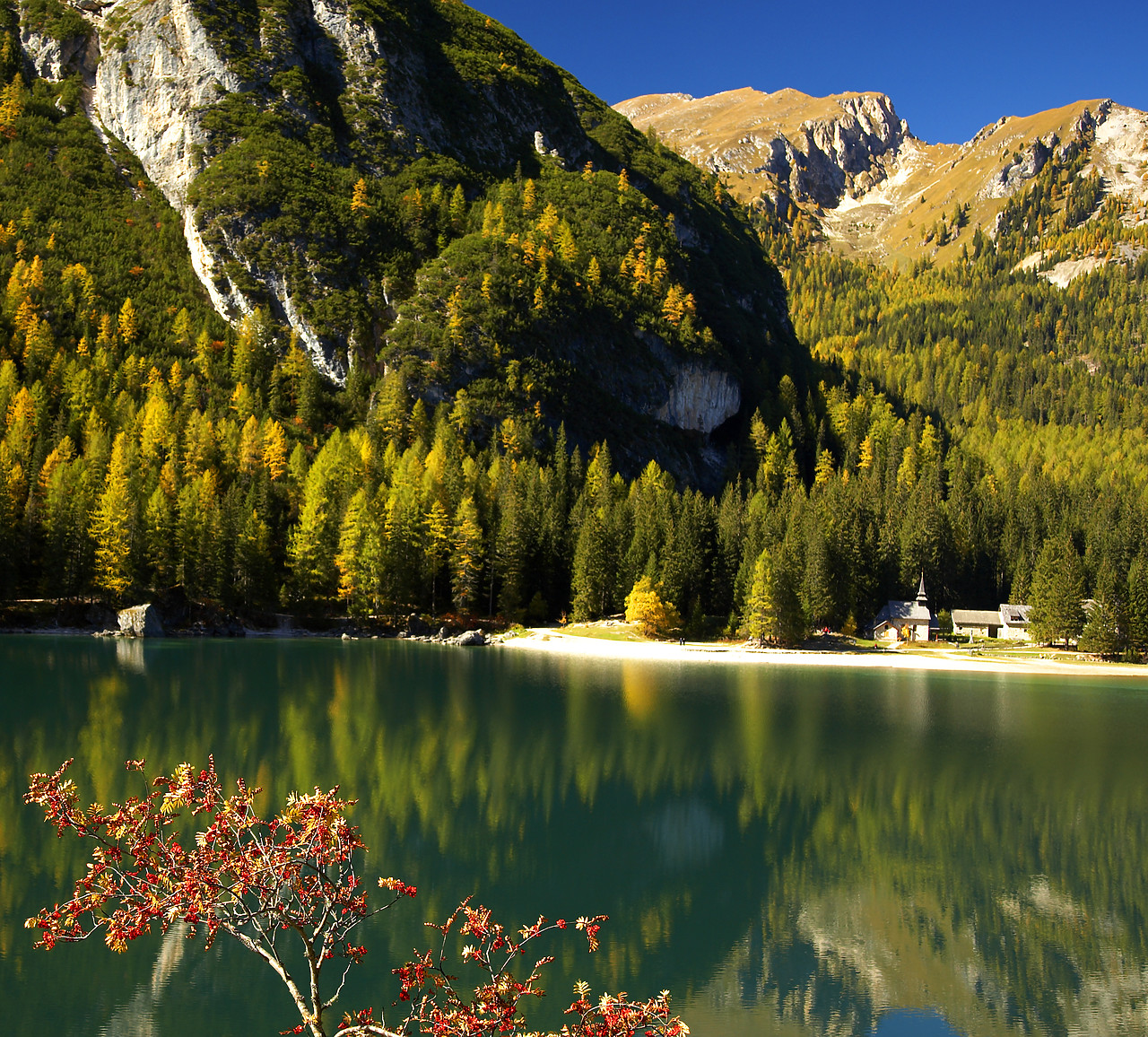 #060640-1 - Church at Lago di Braies, Dolomites, South Tyrol, Italy