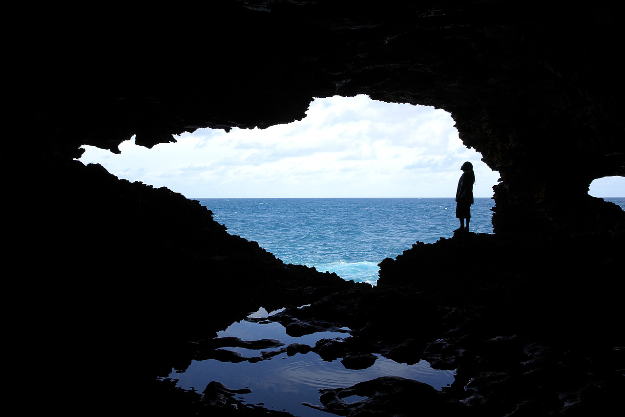 #060665-1 - Silhouette of Person in Animal Flower Cave, Barbados, West Indies