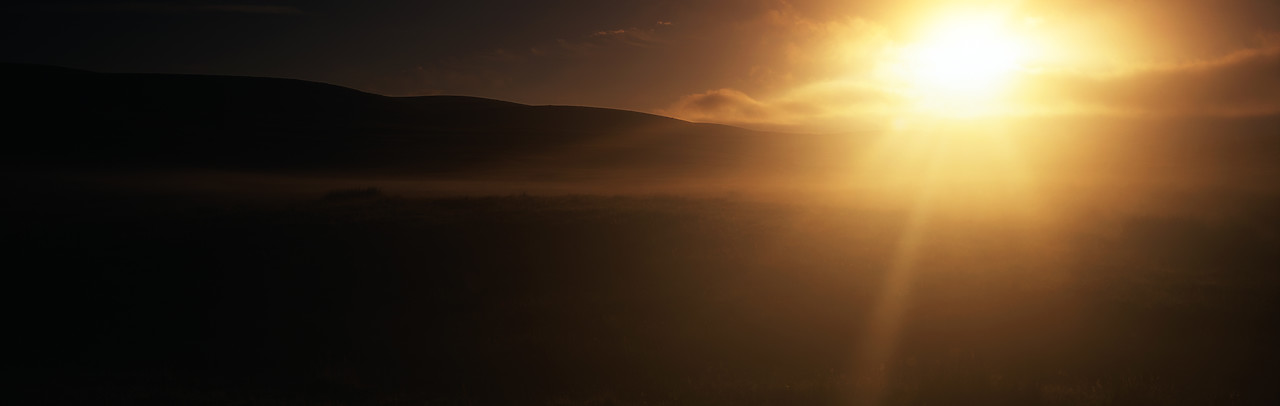 #060787-1 - Sunburst over Misty Moors, Yorkshire Dales National Park, North Yorkshire, England