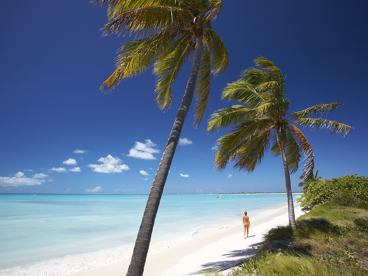 #070025-4 - Lone Woman Walking on Beach, Coco Point, Barbuda, Caribbean, West Indies