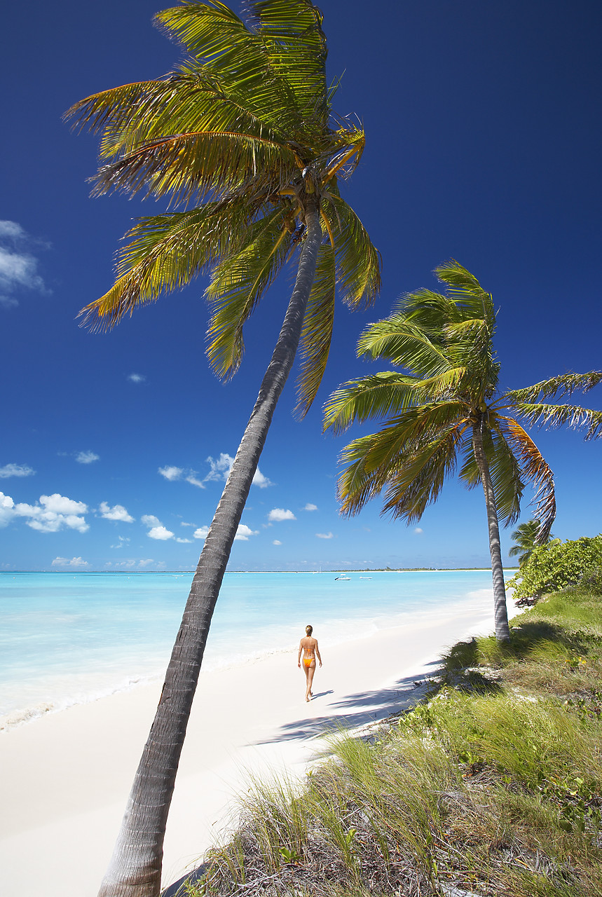 #070025-6 - Lone Woman Walking on Beach, Coco Point, Barbuda, Caribbean, West Indies