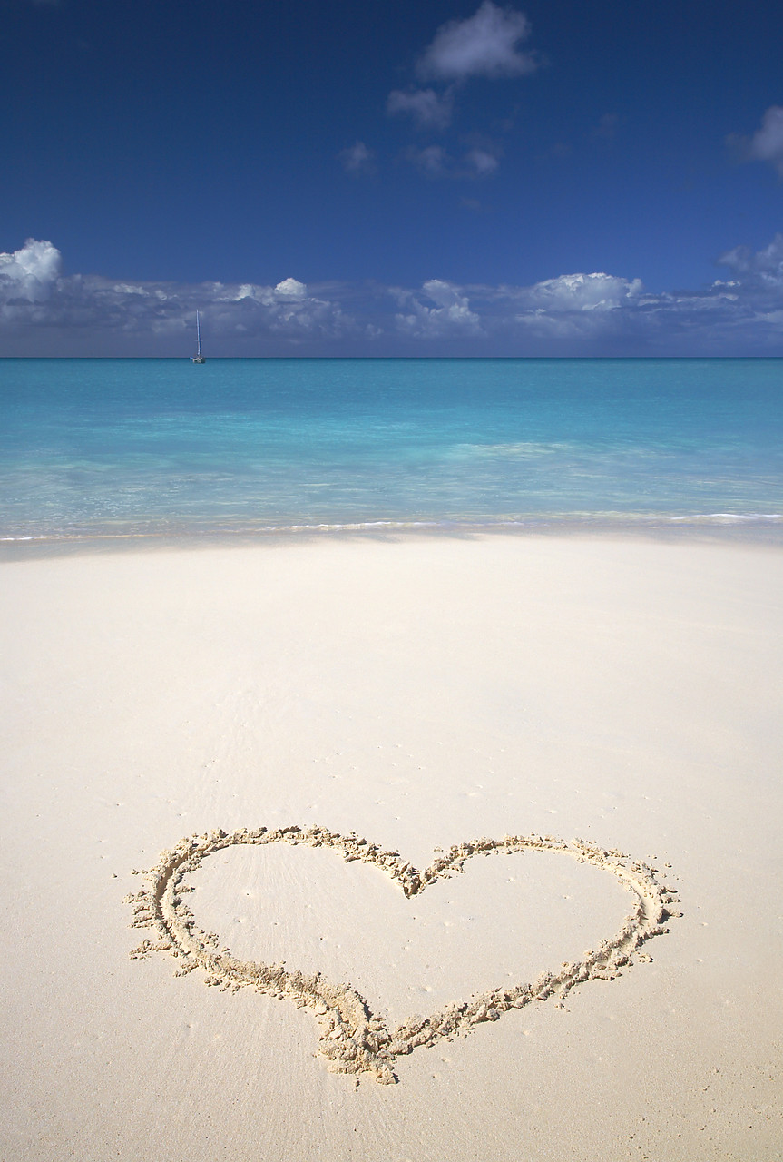 #070059-1 - Heart Drawn in Sand, Barbuda, Caribbean, West Indies