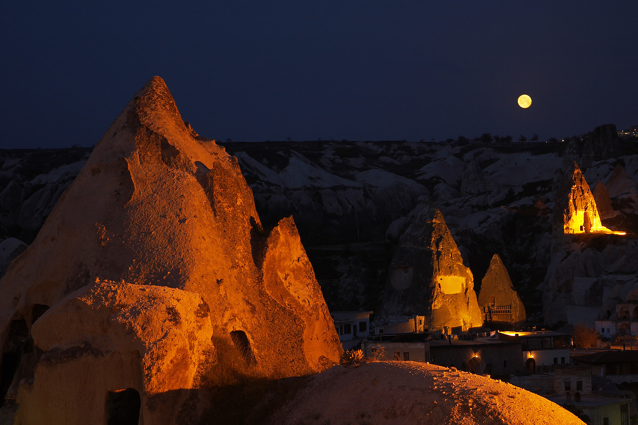 #070203-1 - Moon setting over Goreme, Cappadocia, Turkey