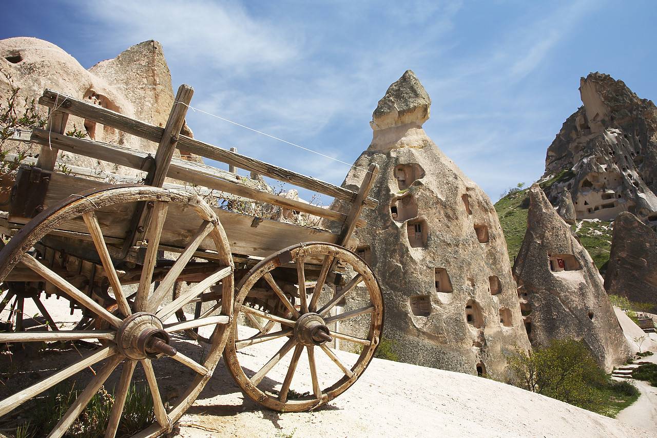 #070228-1 - Old Cart & Stone Houses, Uchisar, Cappadocia, Turkey