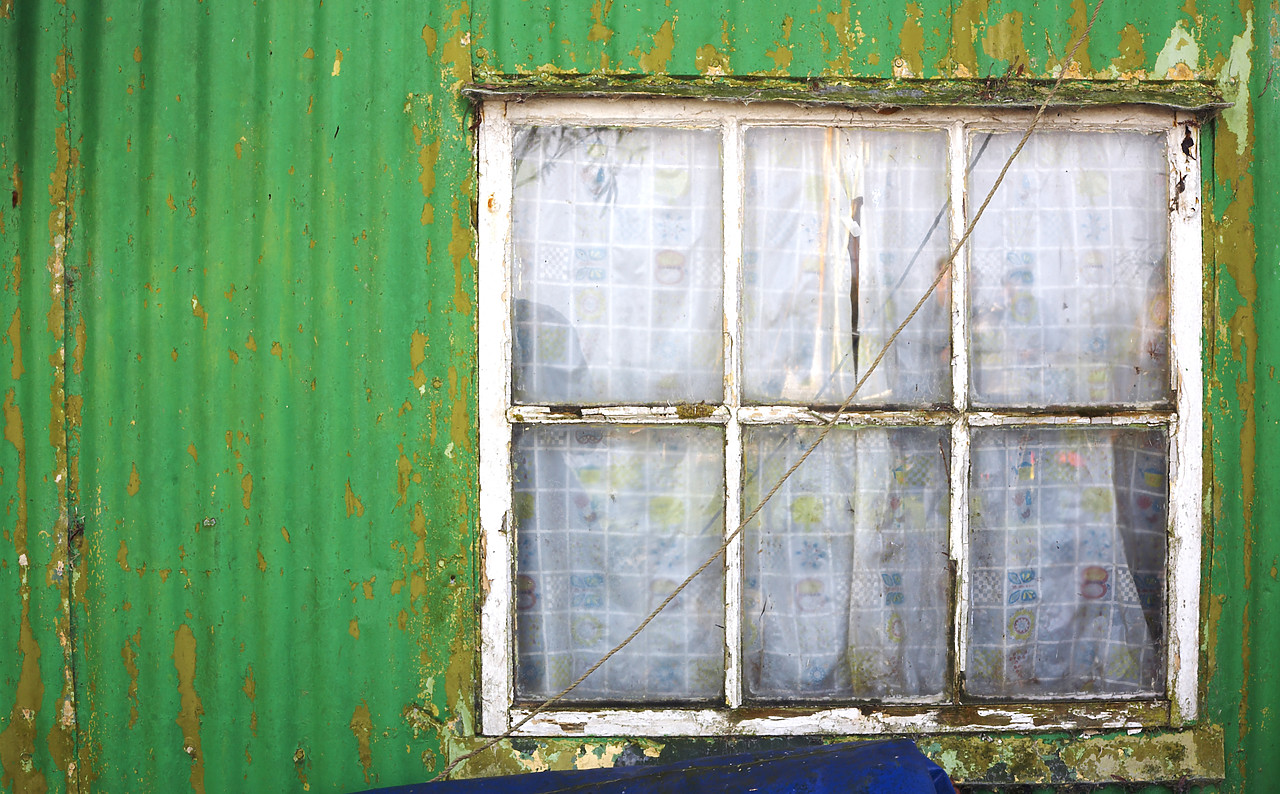 #070427-1 - Window & Green Corrugated Shack, Norfolk, England