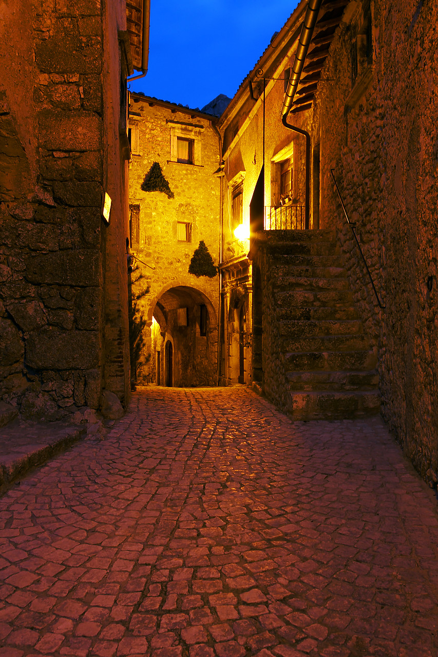 #070539-1 - Cobblestone Street at Night, Santo Stefano di Sessanio, Abruzzo, Italy