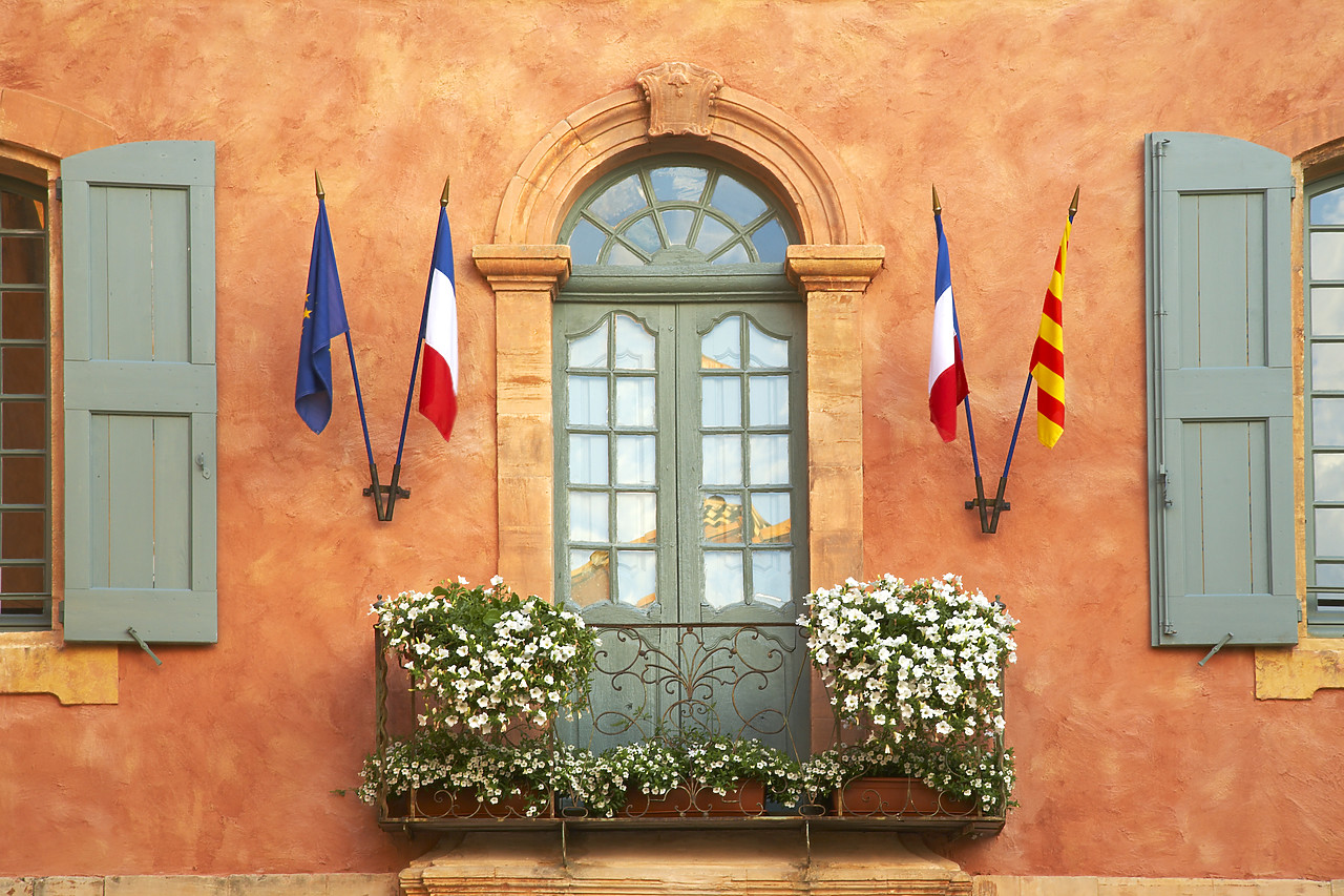 #080208-1 - Balcony & Flags, Roussillon, Vaucluse, Provence, France