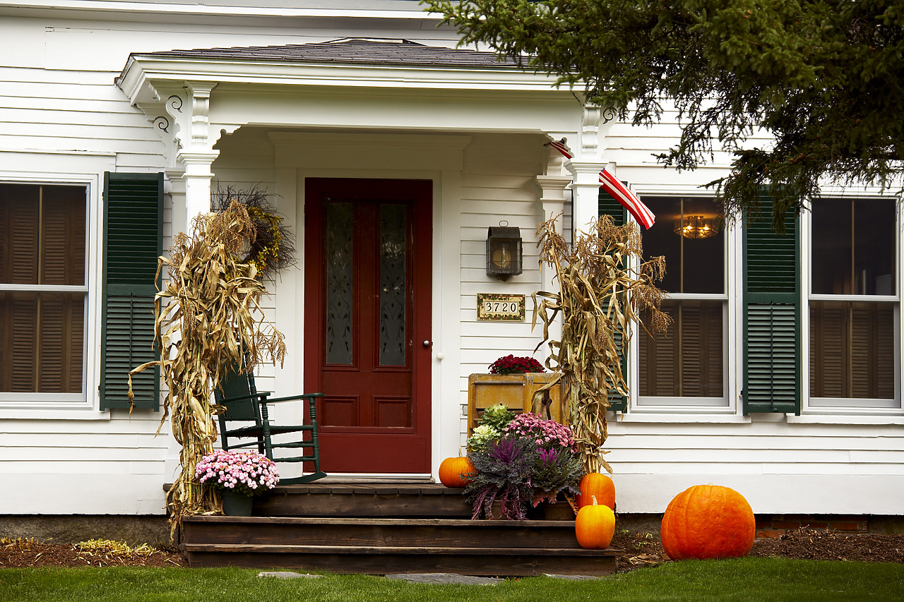 #080337-1 - Porch in Autumn, Woodstock, Vermont, USA