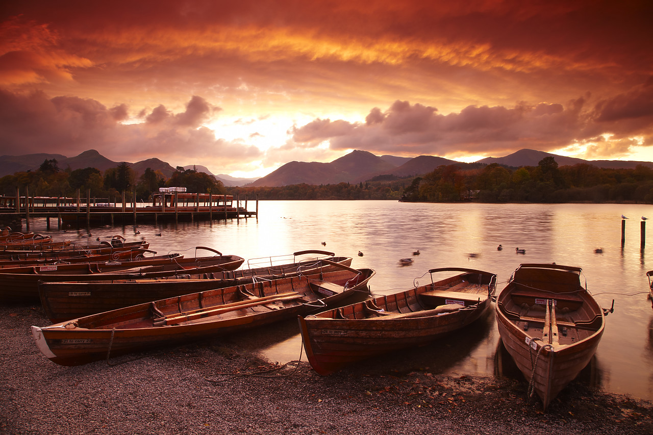 #090232-1 - Boats on Derwent Water at Sunset, Keswick, Lake District National Park, Cumbria, England