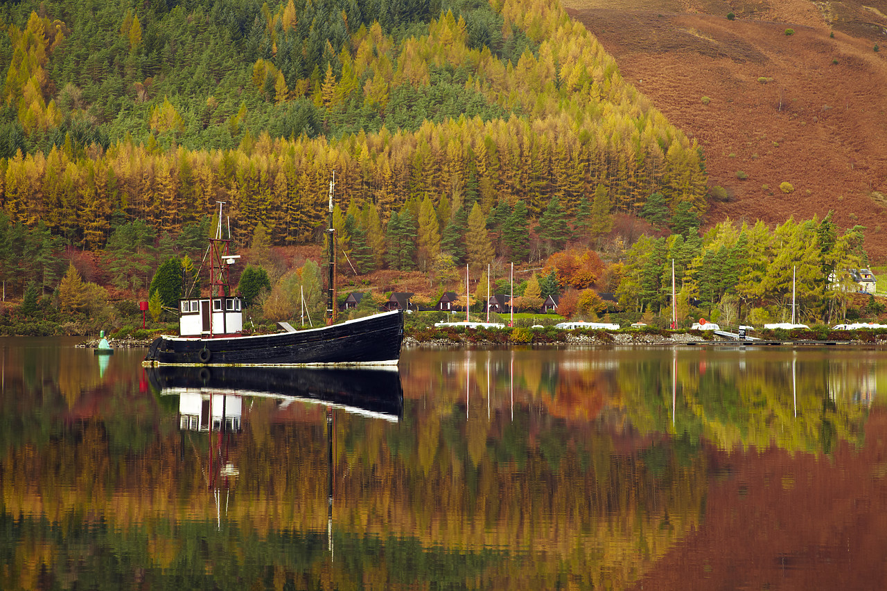 #090242-1 - Boat Reflections in Loch Lochy, Highland Region, Scotland