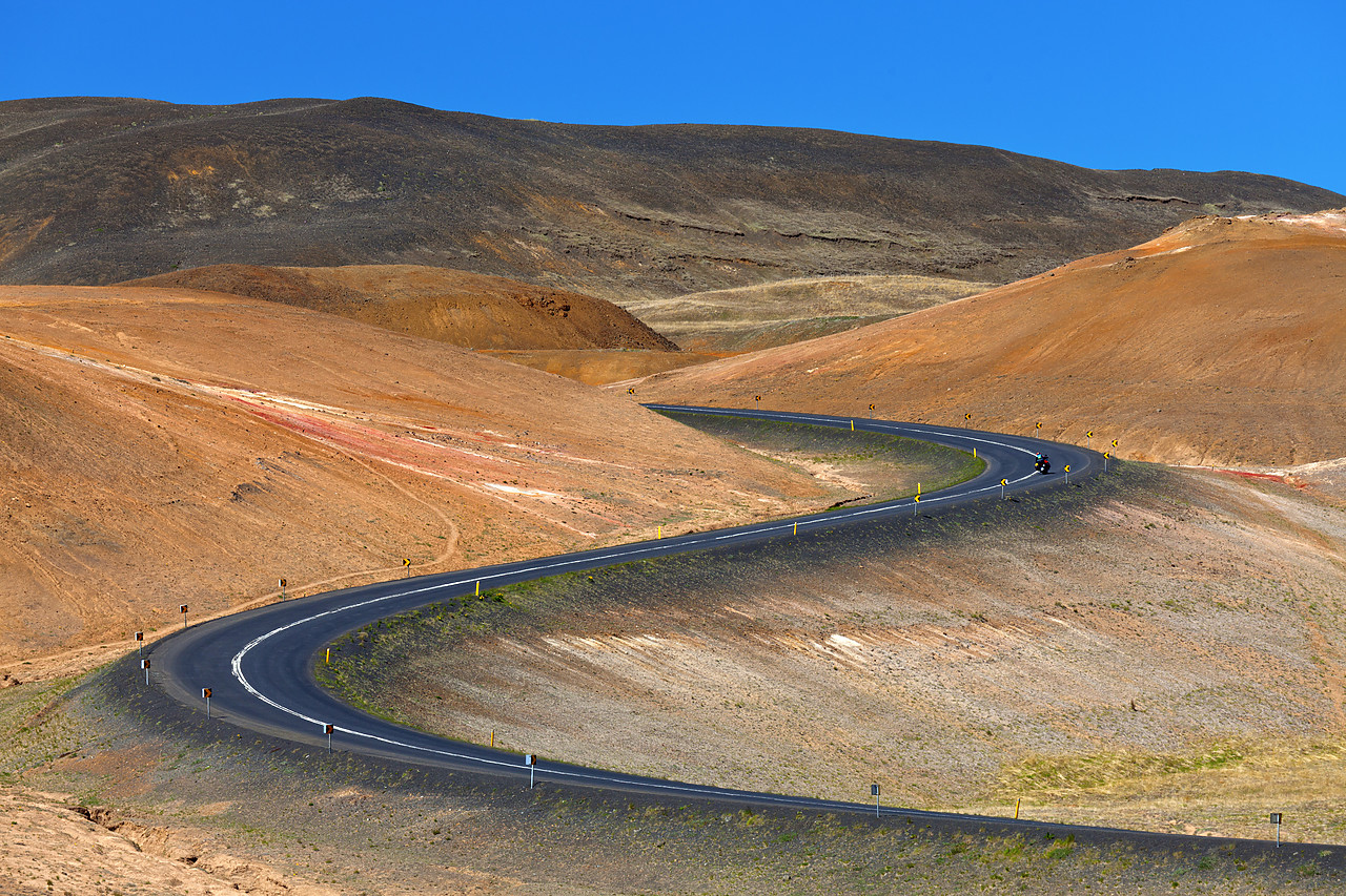 #100284-1 - Motorbike on Winding Road, Namafjall hverir, Iceland