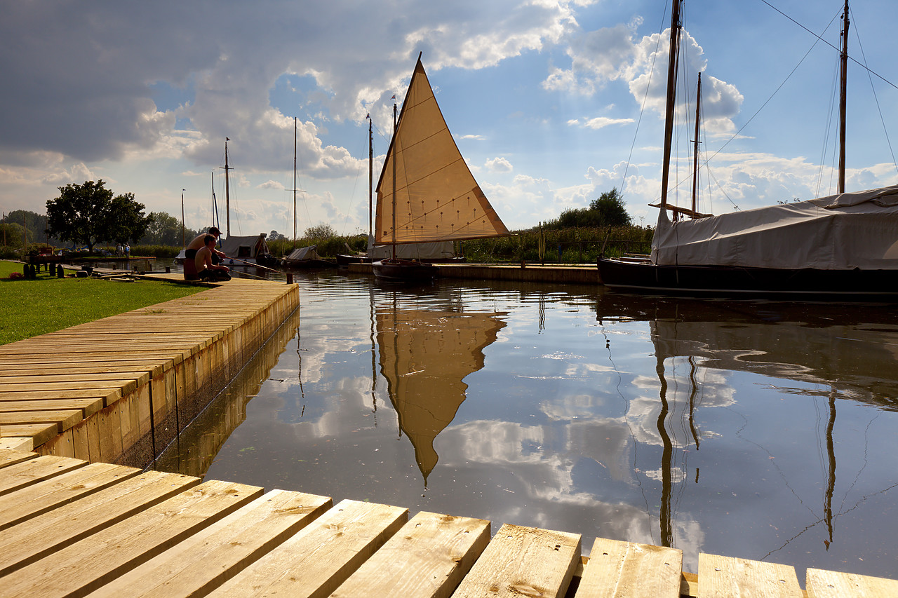 #100352-1 - Sailboat Reflections, Hunters Yard, Norfolk Broads National Park, Norfolk, England
