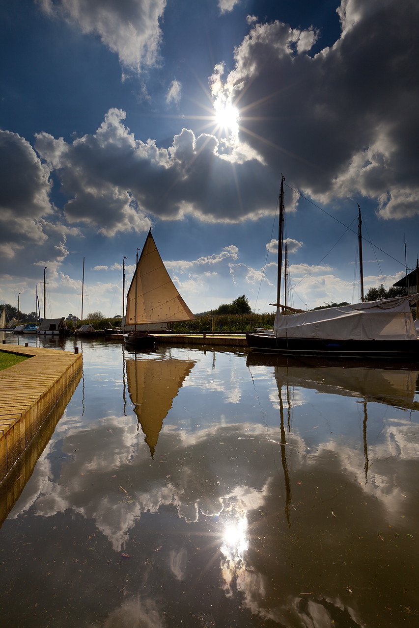 #100352-3 - Sailboat Reflections, Hunters Yard, Norfolk Broads National Park, Norfolk, England