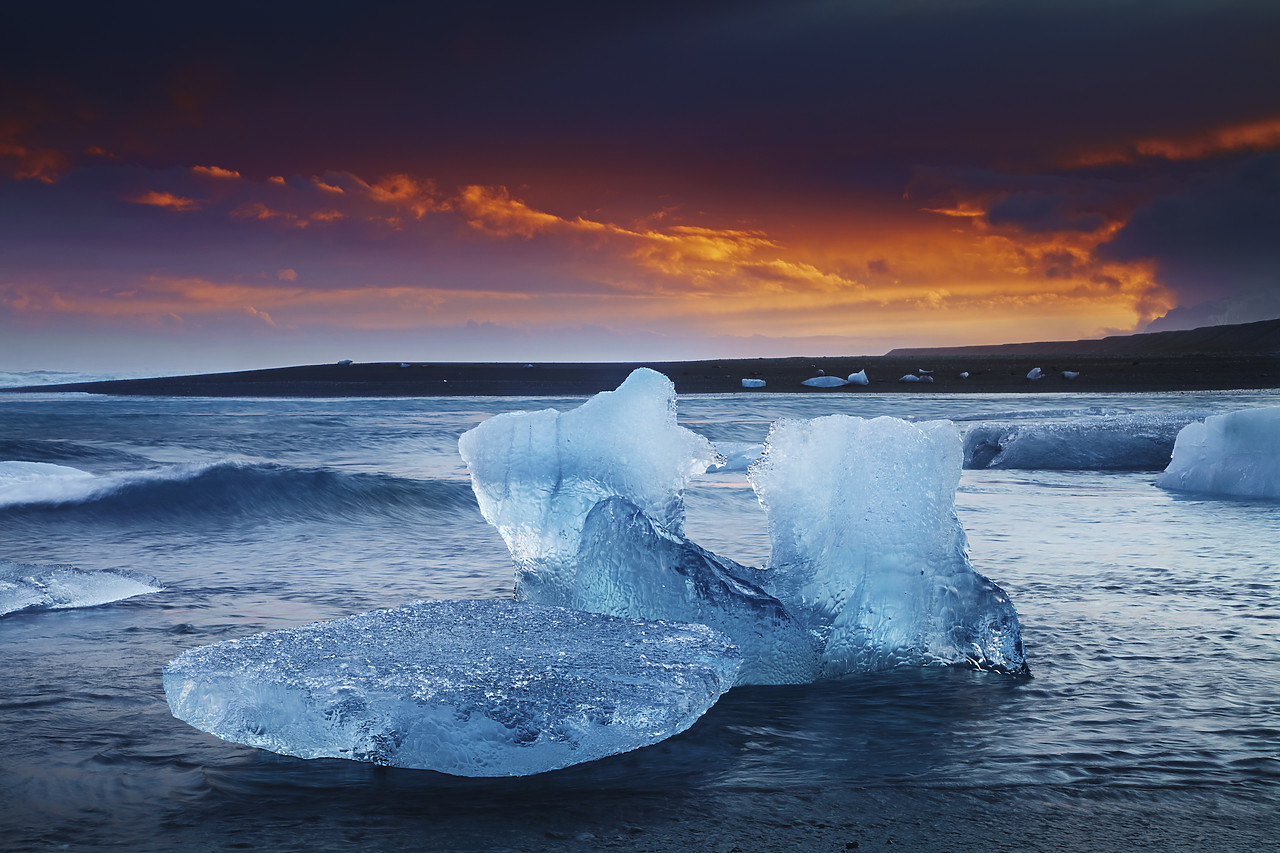 #110104-1 - Icebergs at Sunset, Jokulsarlon Beach, Iceland