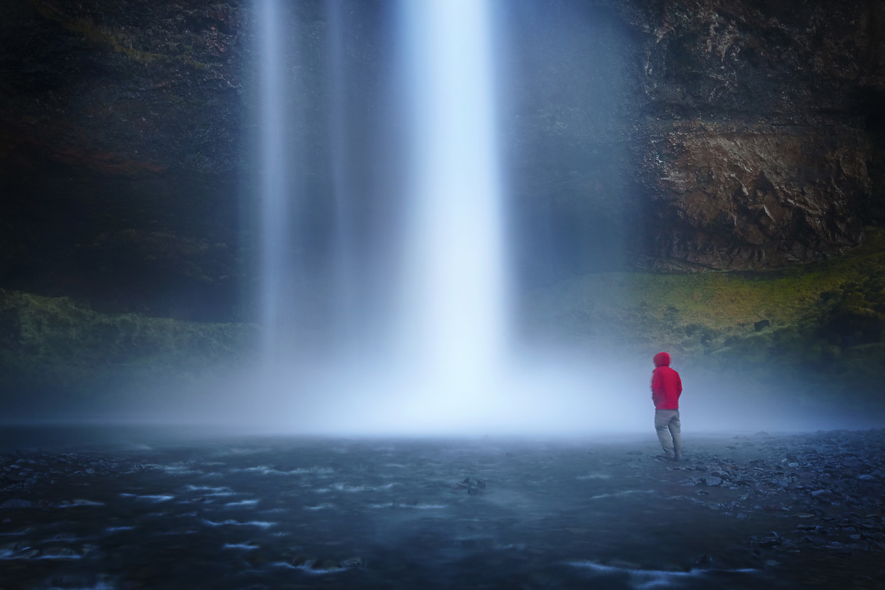 #110116-1 - Person at Seljalandsfoss Waterfall, Iceland