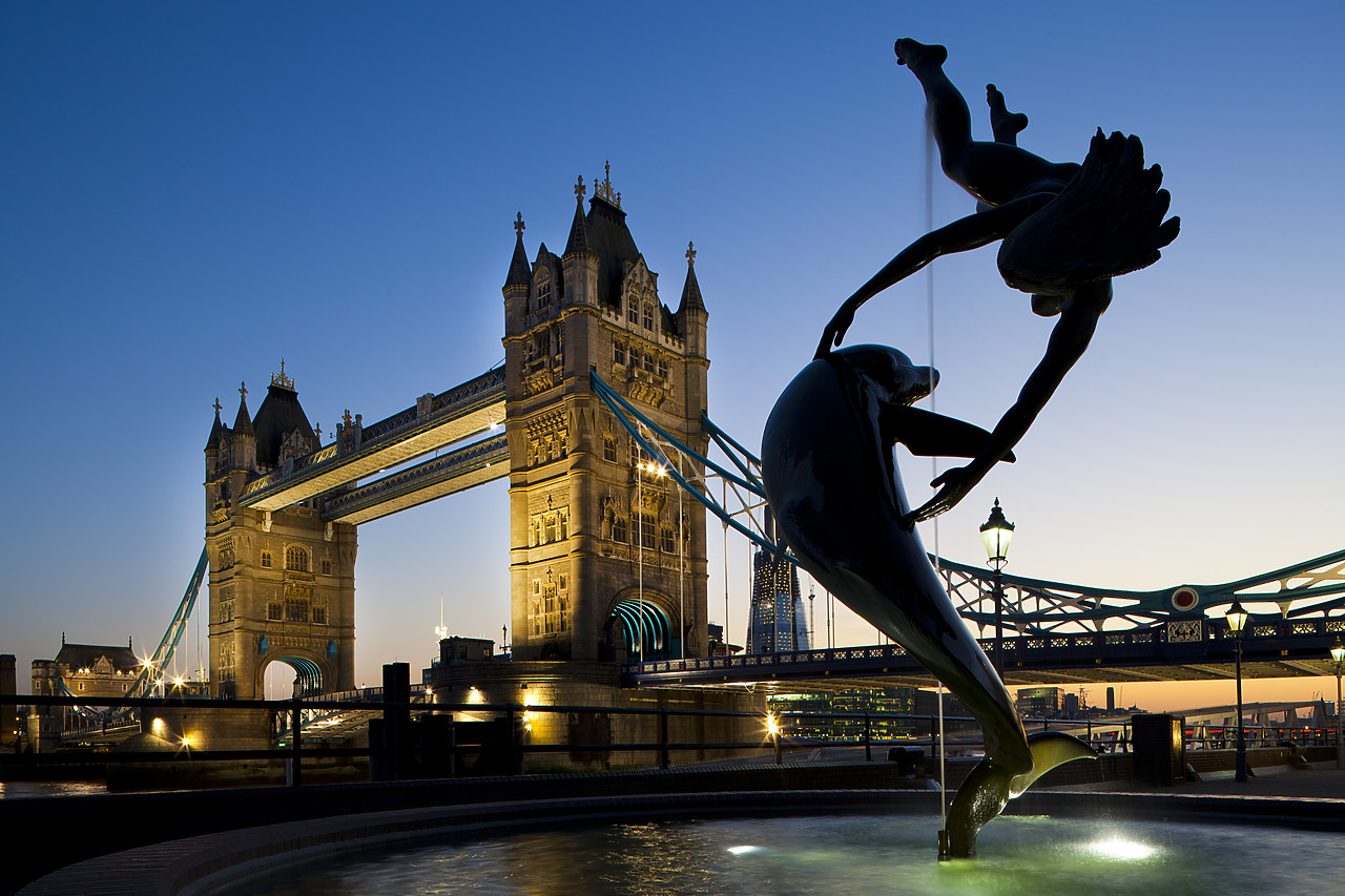 #110119-1 - Tower Bridge & Dolphin Statue, London, England
