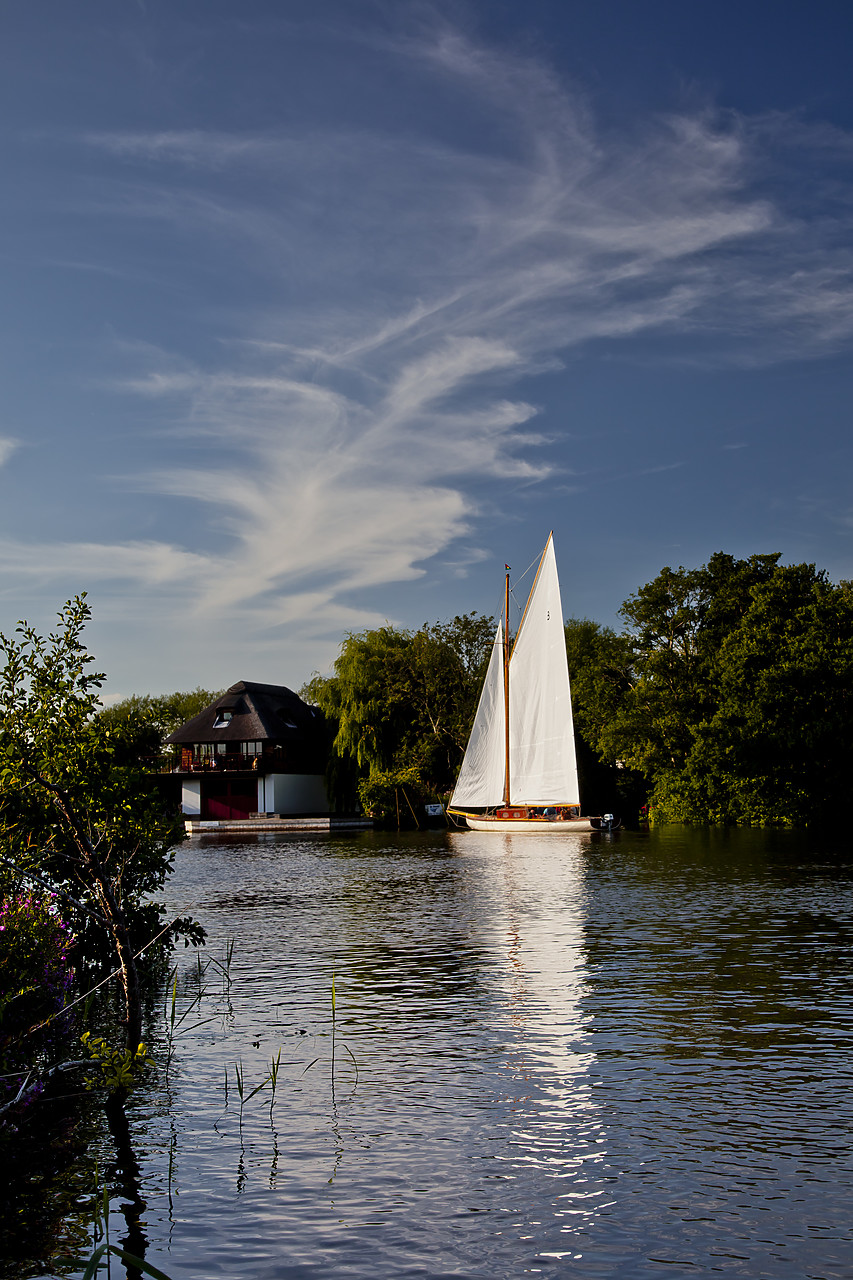 #110199-1 - Sailboat Reflecting in River Bure, Norfolk Broads National Park, England