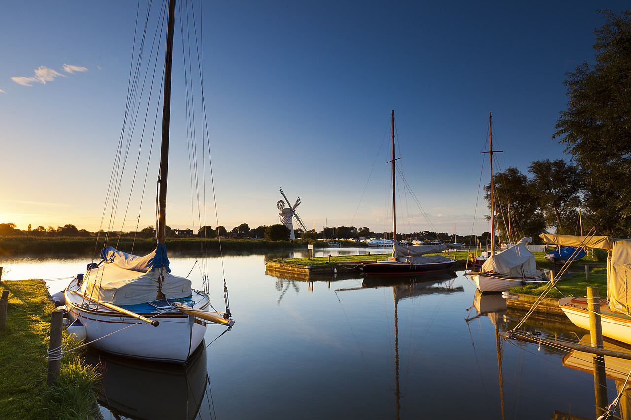 #110203-1 - Sailboats Reflecting in River Thurne, Norfolk Broads National Park, England