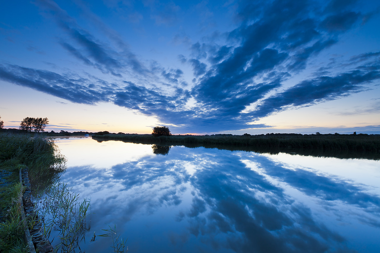 #110206-1 - Cloudscape reflecting in River Thurne, Norfolk Broads National Park, England